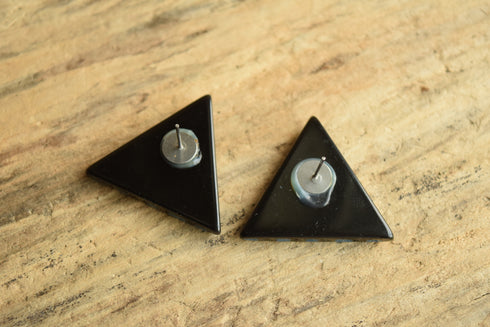 Blue & Black Geometric Triangle Earrings